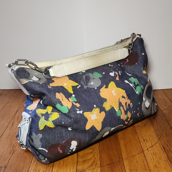 Vintage Y2K Dooney and Bourke Graffiti Splash Paint Denim Shoulder Bag Purse - Picture 3 of 15